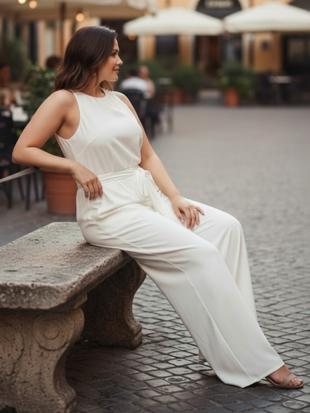 NWT Lane Bryant White Sleeveless Belted Wide-Leg Jumpsuit - Size 22 - Picture 3 of 6
